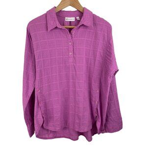 Rafaella Womens Size Large Purple Roll Tab Sleeve Button Up Collared Shirt